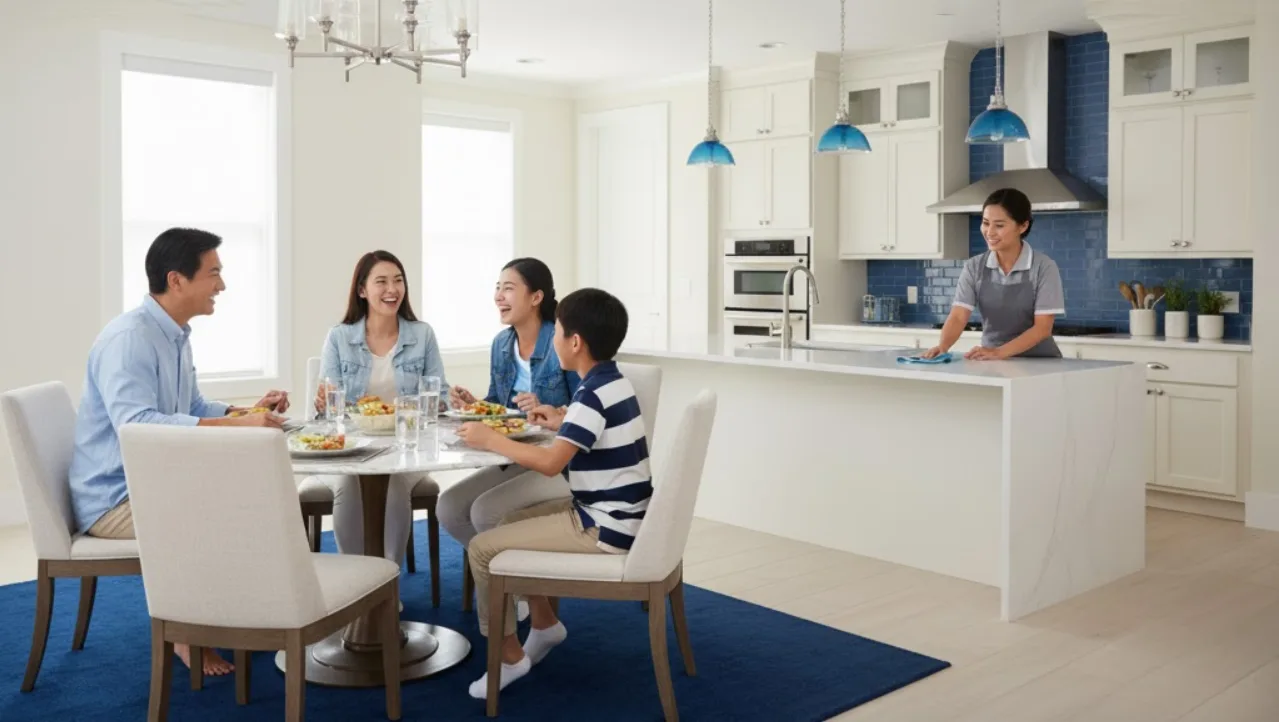 Happy family with professional nanny and housekeeper in Phnom Penh, Cambodia